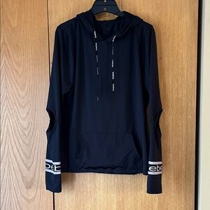 BEBE SPORT M Black Pullover Hoodie with Logo Sleeve elbow cutout main pocket EUC